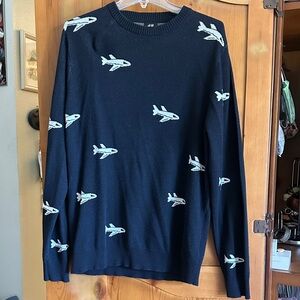 H&M Black Sweater with Airplane Design